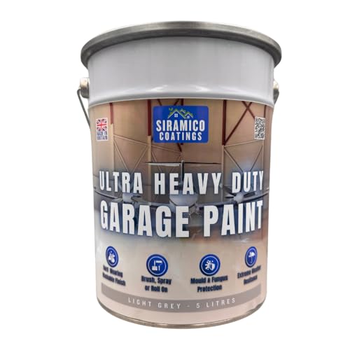 SIRAMICO COATINGS One Coat - Ultra Heavy Duty Garage Floor Paint - 5 Litres - White - Green - Light Grey - Brown - Anthracite (Light Grey)