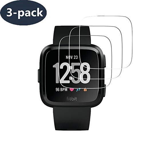 [ 3-Pack ] Fitbit Versa Screen Protector, Runzen [ Waterproof 9H Tempered Glass Screen Protector for Fitbit Versa Smart Watch [2.5D Round Edge] [9H Hardness] [Crystal Clear] [Anti-Scratch] [No-Bubble]