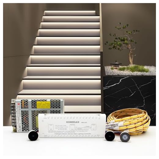 KOMIGAN Intelligent Motion Sensor LED Stair Lighting Kit KMG-3233, 40 Inch (100 cm) Long Cuttable LED Strip Light for Indoor LED Stair Lights LED Step Lights (16 Stairs, Cool White 6000K)