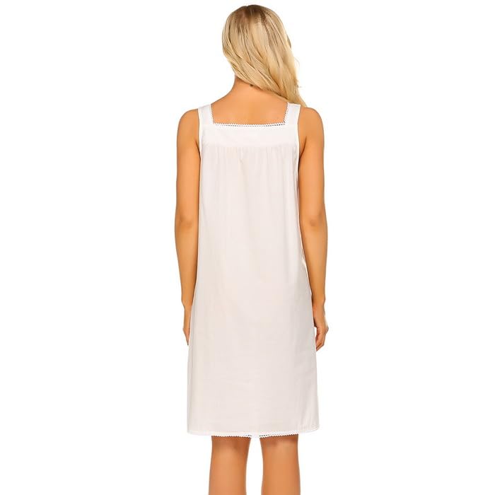 Ekouaer Women's Nightgown Sleepwear Cotton Sleeveless Sleep Dress V Neck Nightwear4