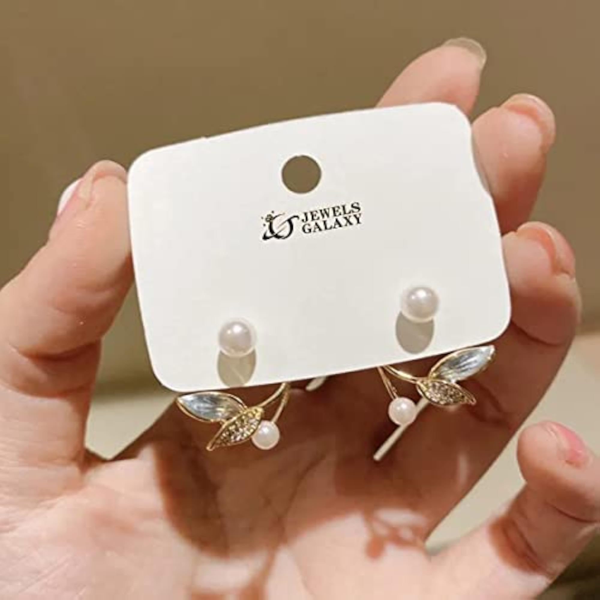 Leaf Inspired Pearl Drop Earrings