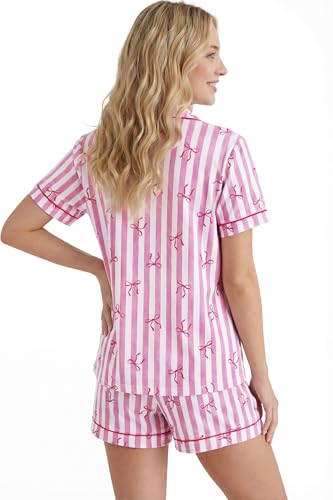 Image of LUBOT 100% Cotton Pajamas for Women 2 Piece PJ Set Button-Down Soft Knit Short Sleeve Summer Sleepwear Loungewear XS-XXL