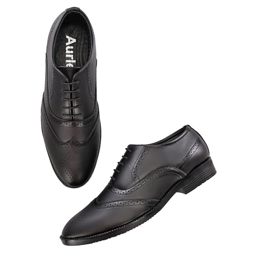 Image of Premium Classic Business Casual Brogue Shoe, Black, Lace-Up Oxford Style, Wingtip Design