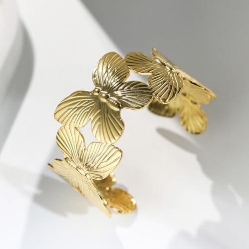 FLORA FEMININOS BRACELETE FOLHEADO A OURO 18K BORBOLETAS