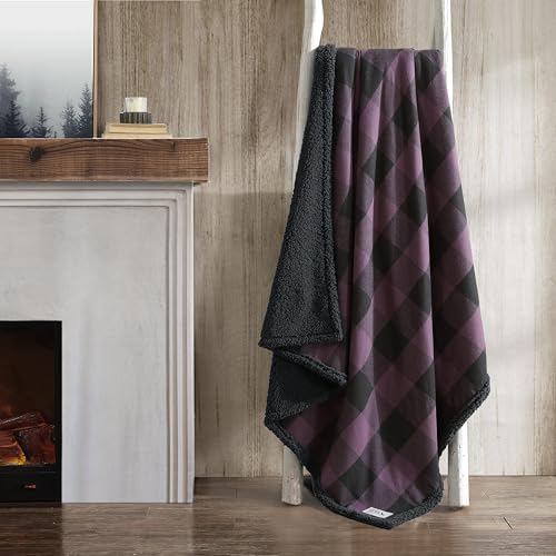 Image of Eddie Bauer - Throw Blanket, Brushed Fleece & Plush Sherpa Soft Blanket, Throw Blanket for Couch & Bed (Cabin Plaid Purple, 50 inch x 60 inch)