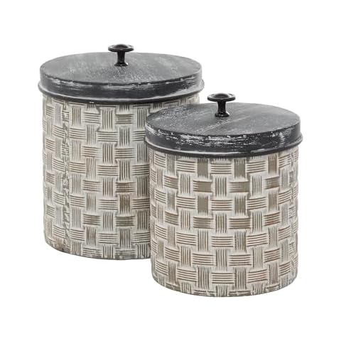 Deco 79 Farmhouse Metal Cylinder Decorative Jars, Set of 2 Cover