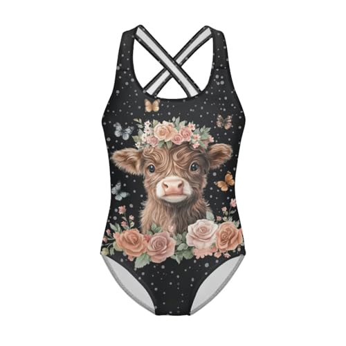 Image of One Piece Swimsuit Girls Cross-Back Bathing Suit 5-14Y Kids Swimwear Cute Swimsuits Sleeveless Bathing Suits