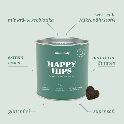 11-in-1 Grünlippmuschel Hund Gelenktabletten - Happy Hips 220 Leckerli (650g) von mammaly - Gelenk- & Knochenschutz für Hunde - Praktische Alternative zu Kapseln & Grünlippmuschelpulver für Senior