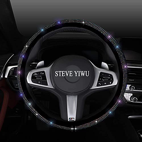 STEVE YIWU Bling Rhinestones Steering Wheel Cover for Women Grils with Crystal Diamond Sparkling Car Steering Wheel Protector Bling Car Accessories for Most Cars (14.96inch) (Colored)