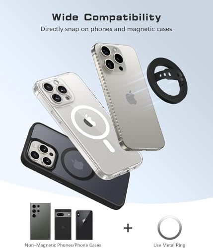 Image of RIGGEAR Soft Silicone Magnetic Phone Grip, Finger Loop Ring Holder Compatible with MagSafe iPhone Models and Magnetic Phone Cases (Black)