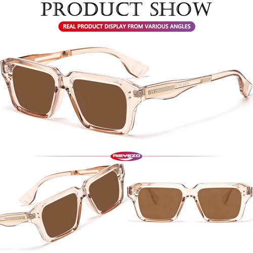 Image of AIEYEZO Rectangle Sunglasses for Men Women Fashion Square Frame Sun Glasses 90's Retro Designer Shades