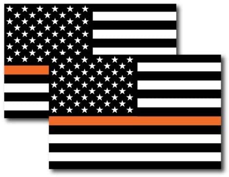 STICKER FRENZY Thin Orange Line American Flags, 2 Pack, 3