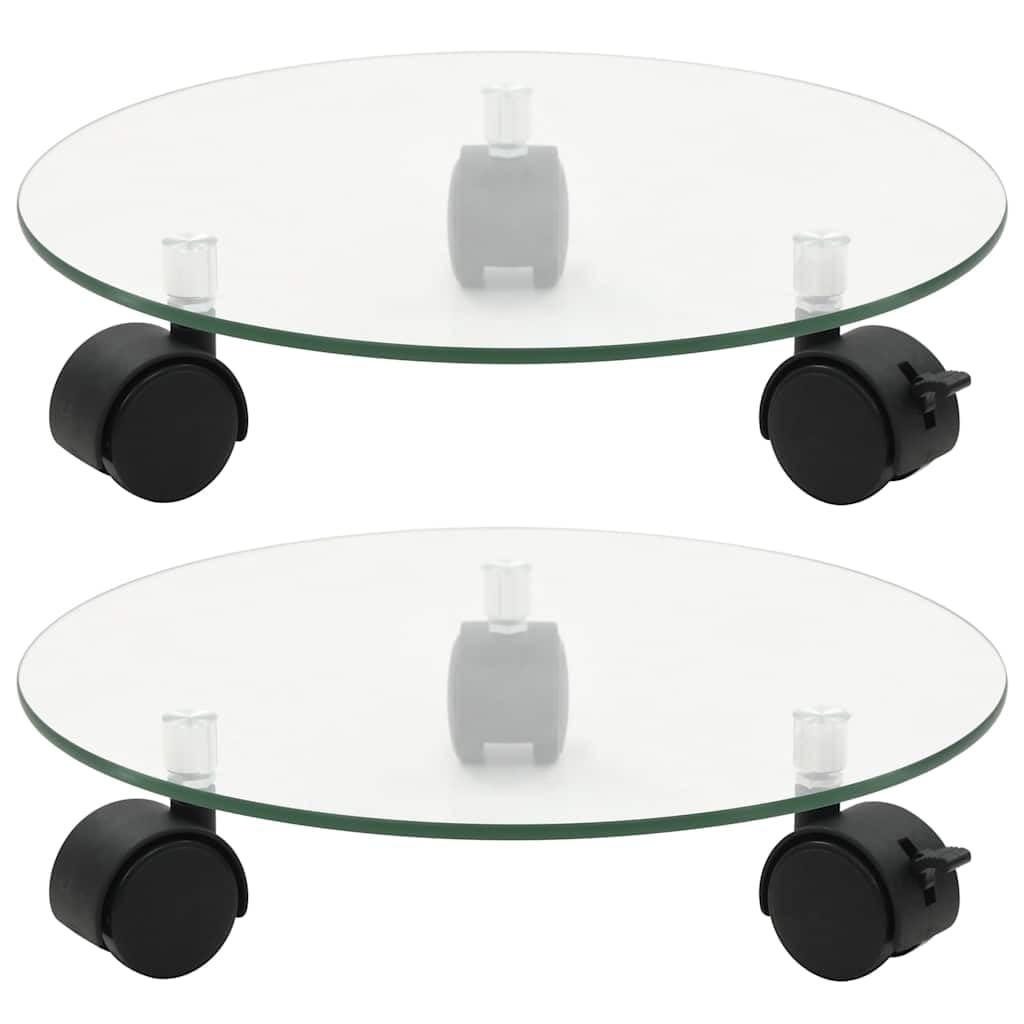 vidaXL Roulettes pour Plantes, Lot de 2, Verre Trempé, 28 cm Rond, Support à Roulettes avec Roulette Pivotante 360° et Frein, Déplace-Plante, Porte-Pot, Accessoire Intérieur et Extérieur