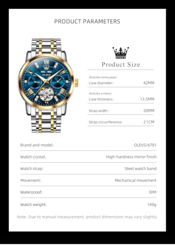 Image of OLEVS Automatic Watches for Men Self Winding Mechanical Skeleton Luxury Dress Stainless Steel Diamond Men Wrist Watches