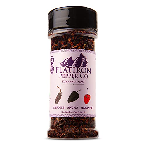 Flatiron Pepper Co, Dark and Smoky Premium Smoked Chile Flakes. Chipotle - Ancho - Habanero