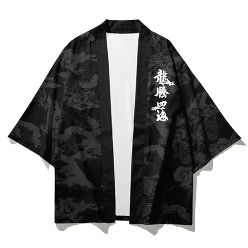 Asian Size Mens 3/4 Sleeve Kimono Yukata Tops Shirts Ethnic Crane Print Japanese Style Loose Retro Casual3