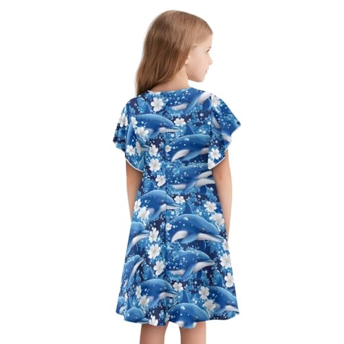 Girls Midi Dresses Toddler Girl Flowy Summer Dress Crewneck Ruffle Sleeve Sundress Fashion Clothes 3-14Y2