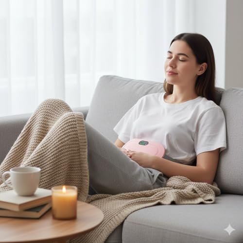 Image of Portable Cordless Heating Pad for Menstrual Cramps Relief, for Stomach, 3-Speed Temperature Adjustment and 4-Speed Massage Modes, Back and Belly Heating Pad for Women Pink Color(ped Massager)