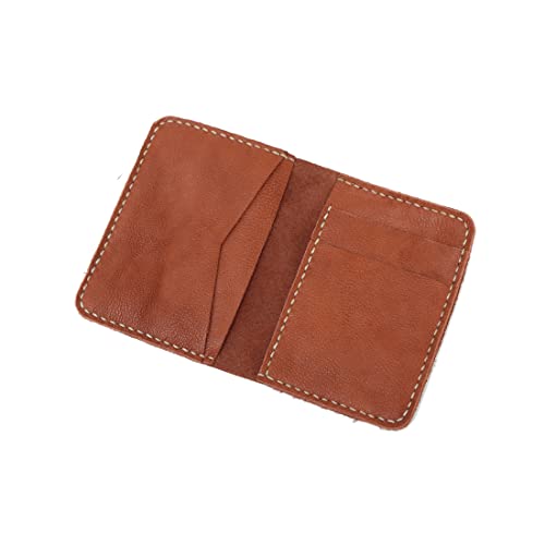 Handmade Retro Men's Minimalist Leather Wallet with 3 Card Slots 2 Cash Slots Large Capacity Folding Card Sleeve3