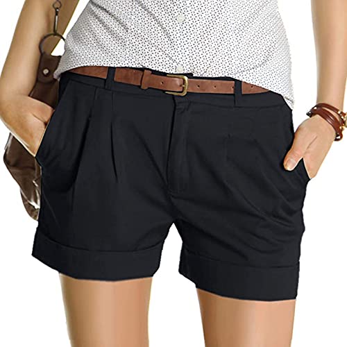 Womens Solid Casual Cargo Shorts Su…