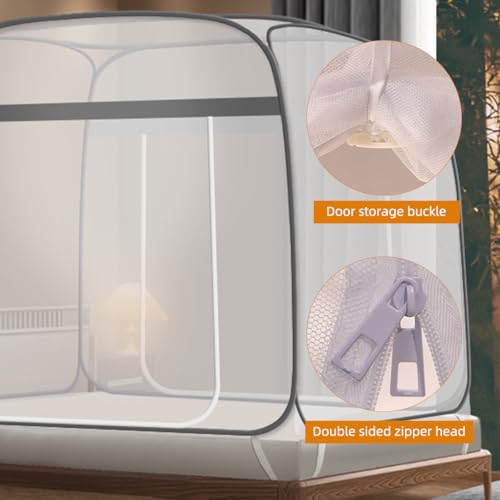 Image of HASTHIP Pop-Up Mosquito Net Tent for Double Bed, 200 * 150 * 150Cm, Dual Zip Doors, Secure Mattress Straps, Foldable Universal Frame, Breathable Mesh, Durable & Elegant Design, Easy Storage, Blue