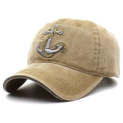 Ruicheng Washed Denim Baseball Cap Unisex Vintage Embroidered Anchor Cap Adjustable (Beige) Cover