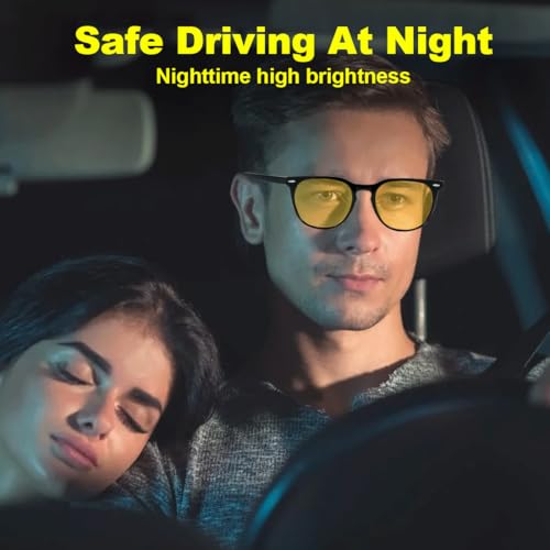 Image of AOSM Night Driving Glasses for Men and Women, Polarized Night Vision Lens Anti-Glare Diminish Headlights Enhance Vision （Long Rivet）