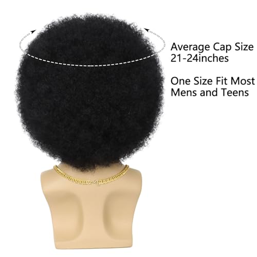 G&T Wig 70S Afro Wig For Men With Glasses Chain And Mustache Mens Costume Disco Wig Short Curly Natural Black Hair Fluffy Synthetic Funny Wig For Party Halloween Hippies Rocker（Black） thumb #4
