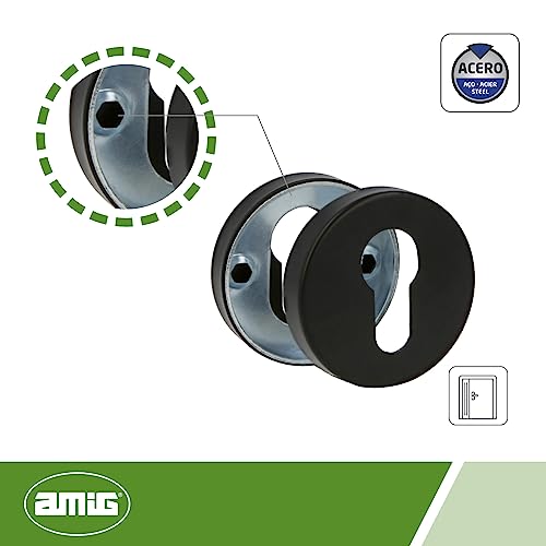 Douille poignées rosette ronde Amig acier noir pour rénovation maison moderne - 3