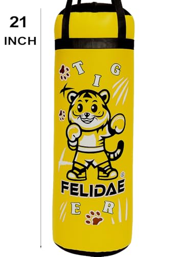 Image of FELIDAE Kids Boxing Kit Set Pack of 4 | Punching Bag for Karate & Martial Arts | Bounce-Back Training Bag for Boys & Girls (Ages 5-13) (Boxing KIT Yellow)
