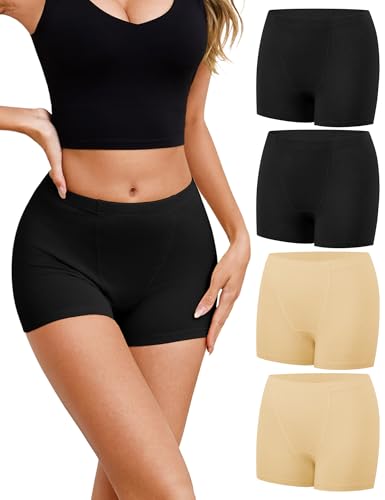 Ocexteur Bragas Pantalónes Cortos Bóxer Mujer Elástico de Algodón Culotte Shorts Braguitas Ropa Interior Cómodas y Suaves Respirable Pack de 4