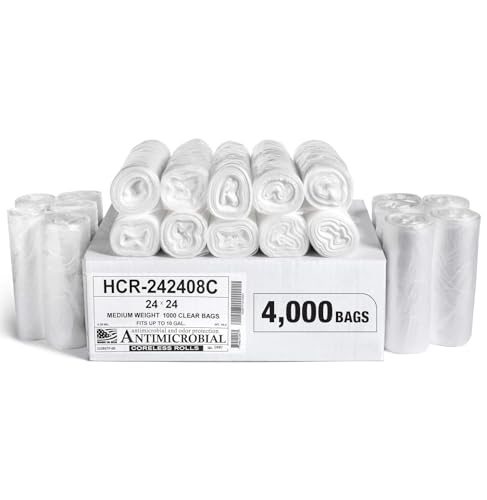 Image of Aluf Plastics 10 Gallon 8 Micron (eq) Clear Trash Bags 24 inch x 24 inch 4000 Count