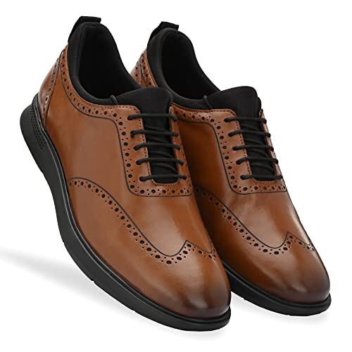 Image of Legwork Crossover Brogues for Men | Genuine Leather & Mesh Upper, Cushioned EVA Sole | Lightweight Semi-Formal Lace-Up Oxfords for Office, Travel & Casual Comfort