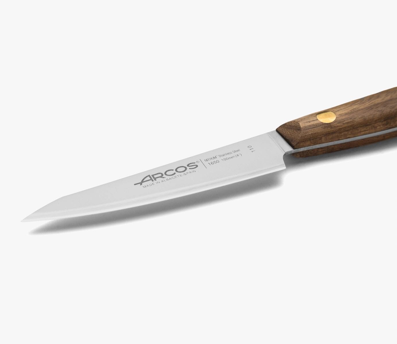 Arcos Serie Nordika - Spelucchino Coltello per sbucciare - Acciaio Inossidabile NITRUM - Lama di 100 mm - Manico in legno Ovengkol FSC naturale al 100% - Confezione riciclata al 100%