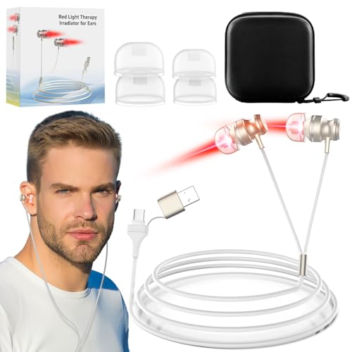 Terapia de luz roja para oídos, actualización de 650 NM dispositivo de terapia de luz roja, dispositivo de terapia de oído USB tipo C con caja de almacenamiento