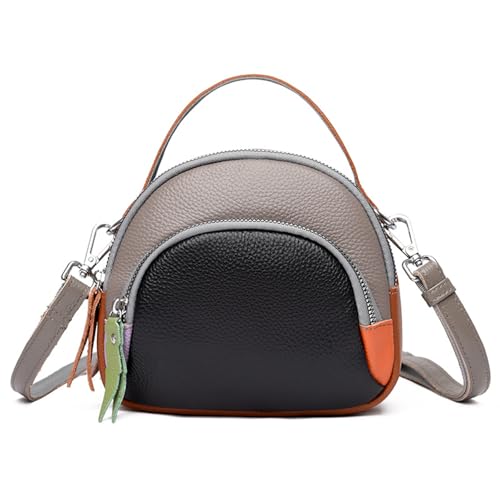Genuine Leather Shoulder Bags for women,color blocking cowhide crossbody bags,multi layered handbag,Triple Zip Purses