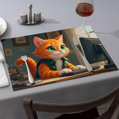 Sets de table modernes chat sur clavier style rustique et tapis fraise protecteur