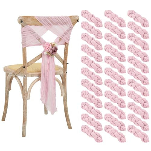 Lumaycens 50 PCS Cheesecloth Chair Sashes Bows Wedding Aisle Decorations Chair Ribbon Ties Back Sash for Wedding Party Events Banquet Chair Cover Decoration (Light Pink)