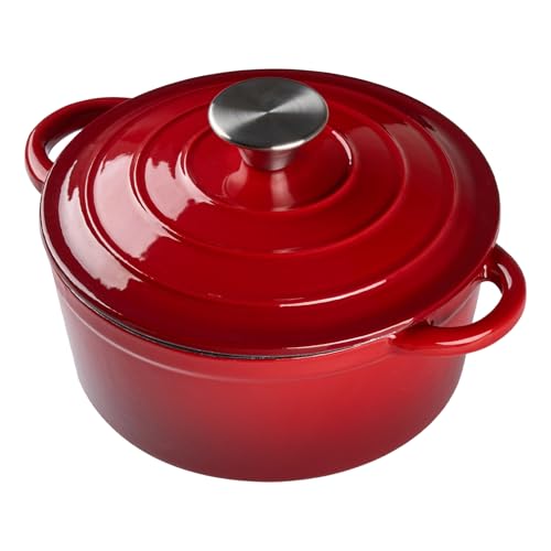 Warmiehomy Enamelled Cast Iron Pot with Lid,Red 6L Non Stick Deep...