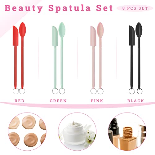 8 Pcs Makeup Spatula Set Adjustable Mini Silicone Spatula Reusable Small Scooper And Spoon Cosmetic Spatula Tiny Spatula For Cosmetics Kitchen Bottle Beauty Jar, 4 Colors #TOP5