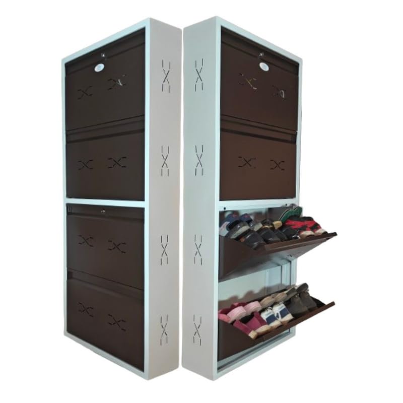 Image of I Double Decker Metal Shoe Rack I Double Lock I Wall Mounted I 4 Shelve (Brown Colour) I Coad LC 2DDL-04 BR I Height 58 Inches, Width 26 Inches, Depth 7.5 InchesI 3 Years Warranty.