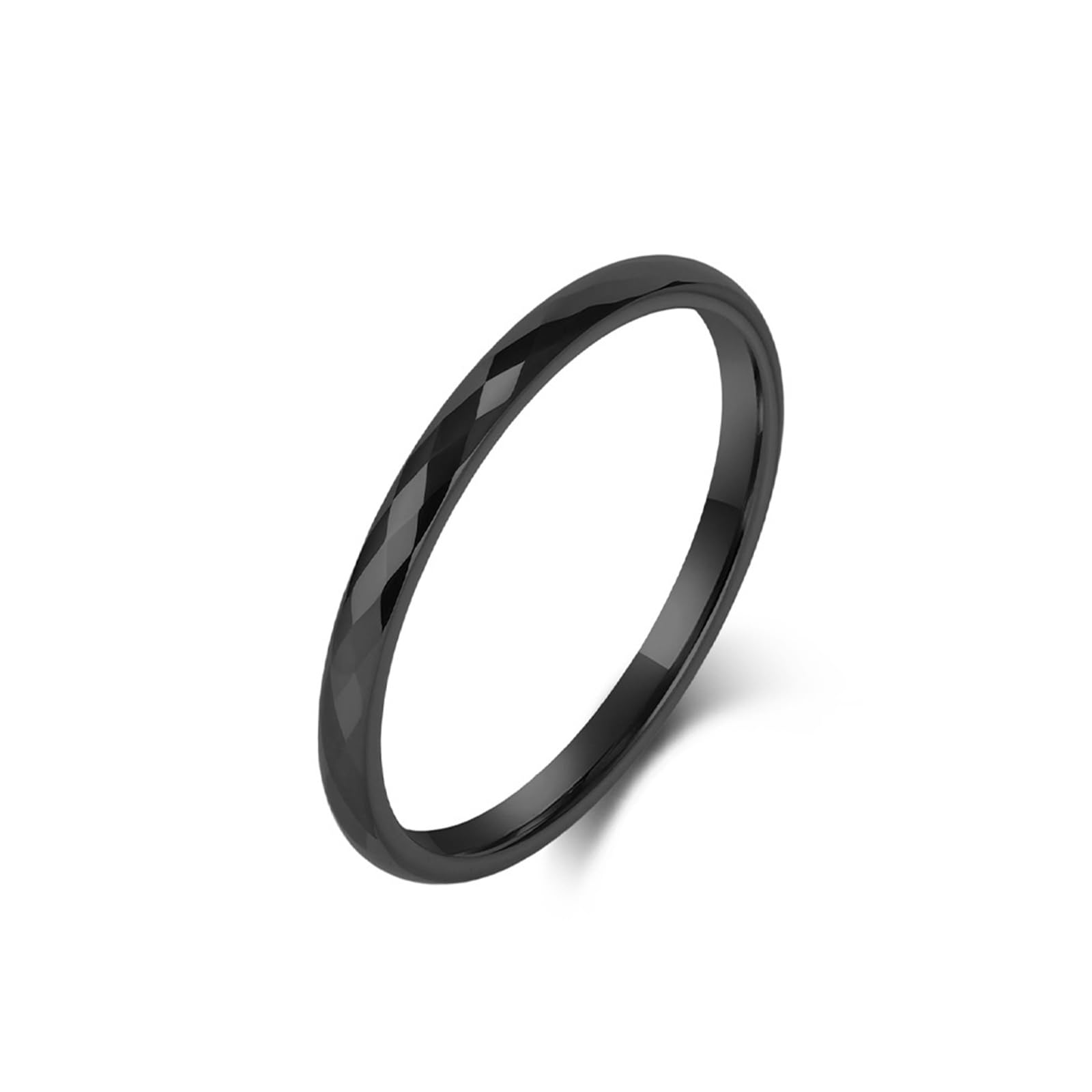 Bague de fiançailles tungstène noir 2mm homme alliance facettée Comfort Fit 51.5 - 4
