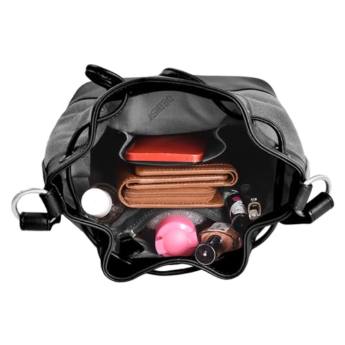 ASHIBO Mini Bucket Bag For Women Girls Genuine Leather Drawstring Handbag Tote Crossbody Hobo Shoulder Bag3