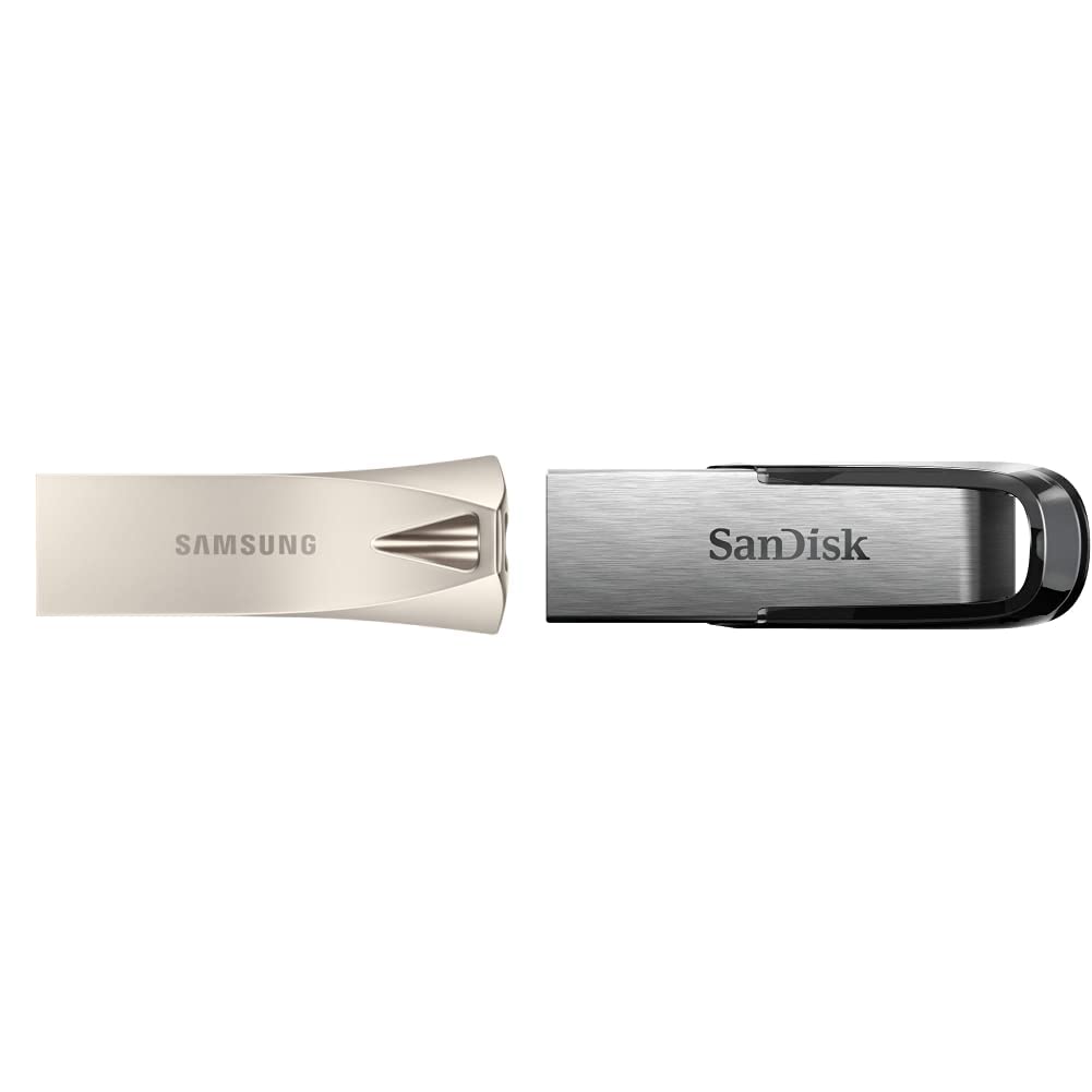 Samsung Muf-64Be4/Apc Memoria USB, 128 GB, USB 3.1 + Sandisk Ultra Flair Memoria Flash USB 3.0 De 128 GB, con Carcasa De Metal Duradera Y Elegante Y hasta 150 MB/S De Velocidad De Lectura, Negro