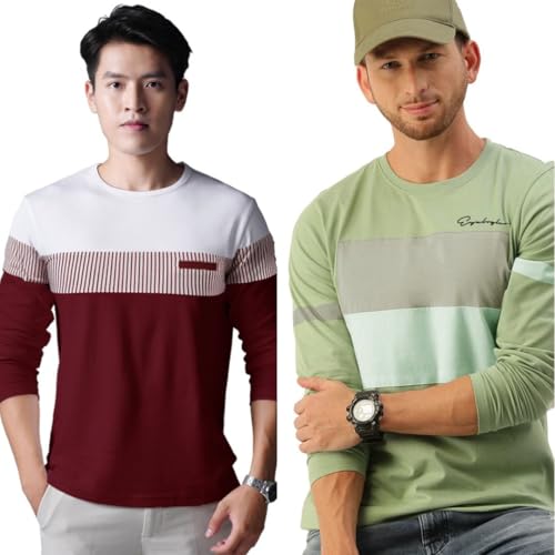 Image of Noble Monk Men Full Sleeve Round Neck T-Shirt | Printed Sleeves |Regular fit Tshirt for Men