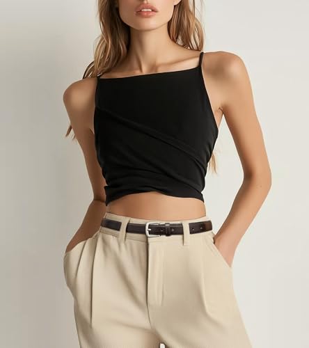 Womens Belt, Black Belt for Women Jeans Pants Dress, Fashion Silver Pin Buckle