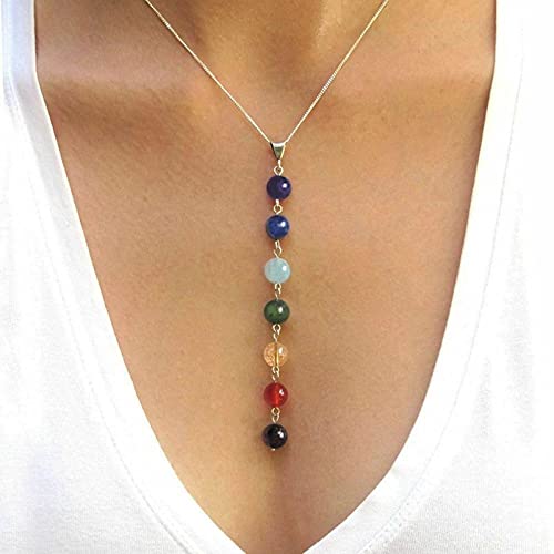 7 Chakra Gem Pierre Perles Pendentif Collier Femmes Yoga Équilibrage Maxi Chakra Colliers Femme Bijoux