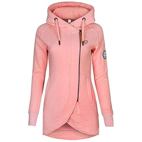 ELFIN Women's Long Sleeve Zipper Hoodies Sweatshirt Jumper Jacket Coat Outwear Pullover Hoody Pink Cover