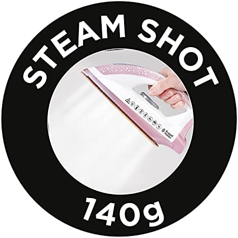 Russell Hobbs 26191 Steam Power Pearl - Steam Generator Iron with Pearl Infused Soleplate, Fast Heat-Up and 120 Gram Continuous Steam, 1.3 Litres, 2600 Watt, White, Pink