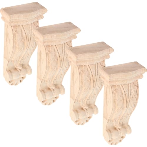 4 Apliques de madera tallada vintage beige ornamentales para decoración de muebles